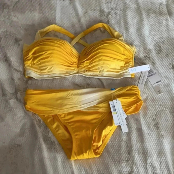 Bleu Rod Beattie Sunset Yel Ombre Ruched Bikini Top Size 38D Bottom Size 4 - Picture 7 of 11